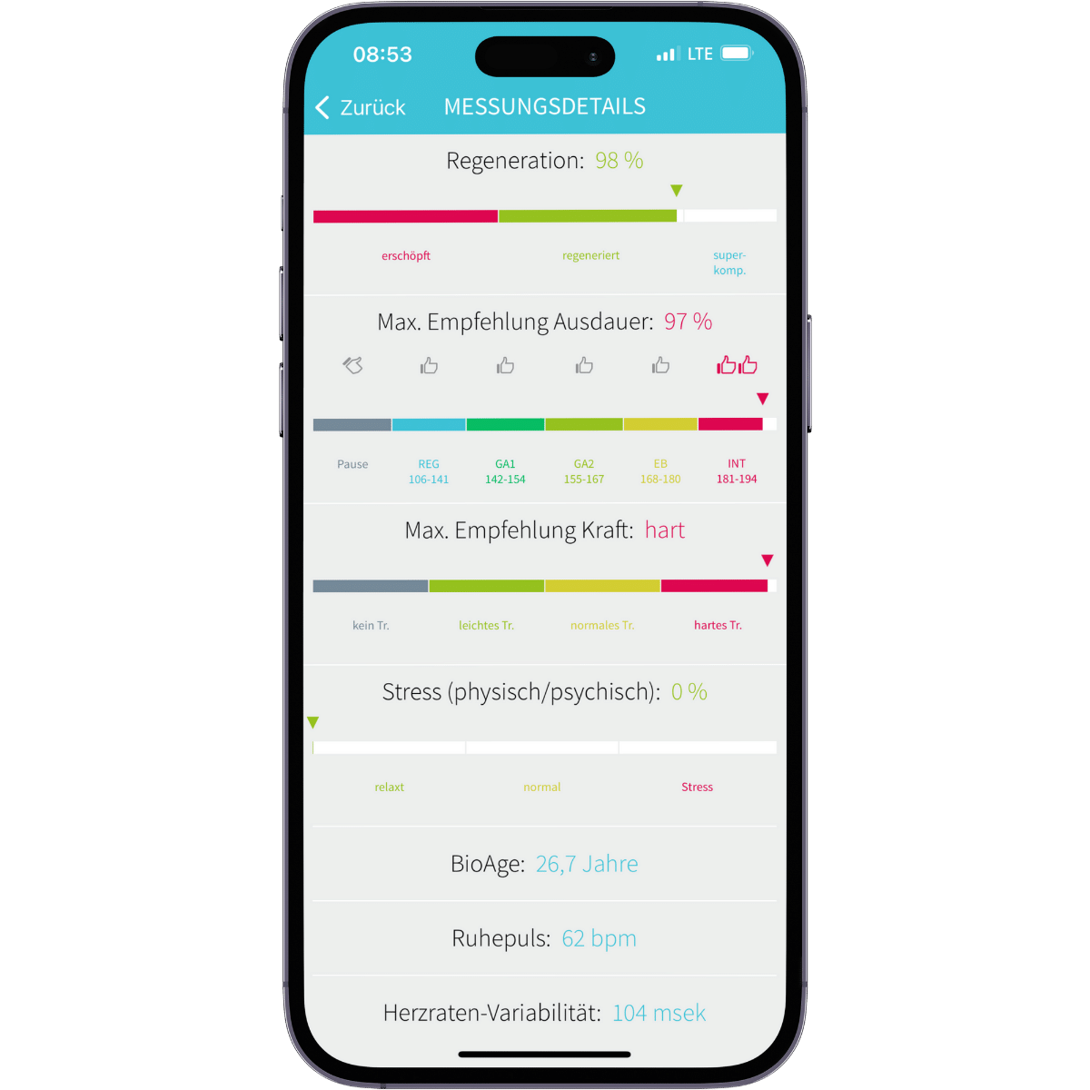 HRV-App Vitalmonitor - hohe HRV - gutes Messergebnis